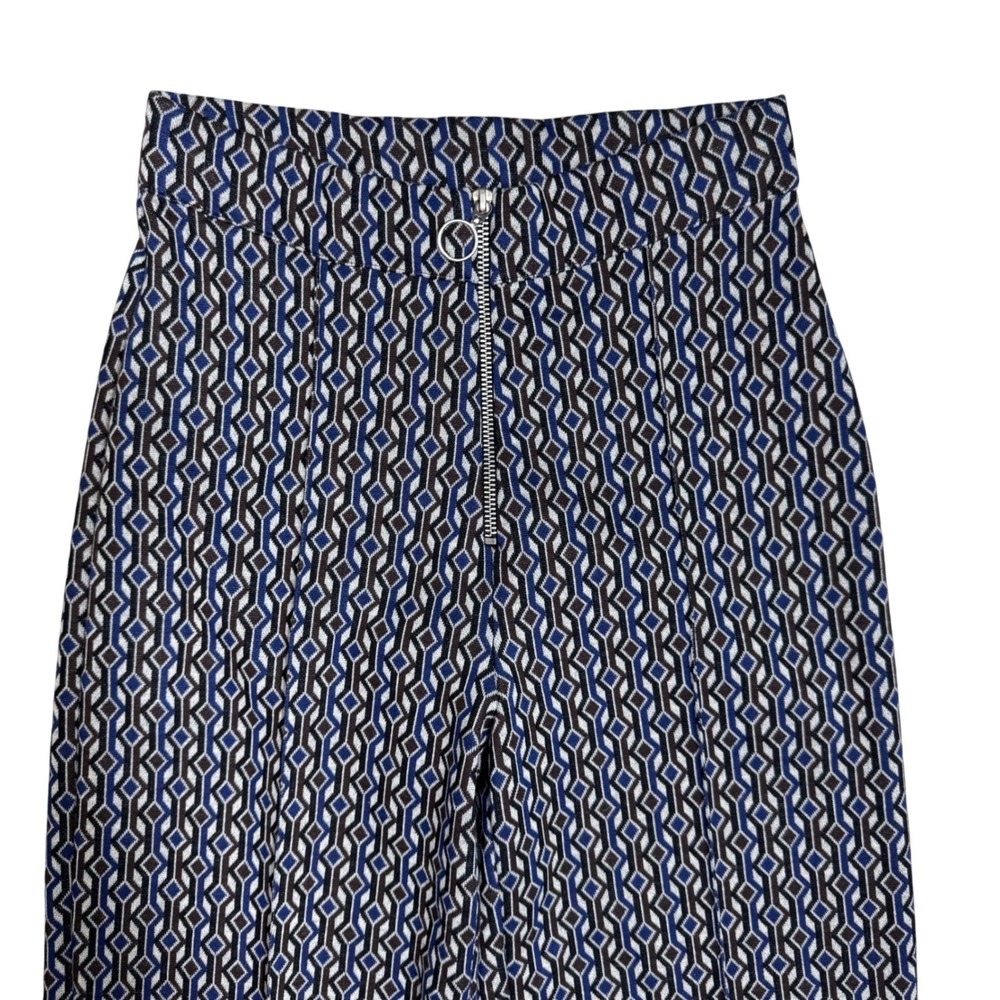 Zara Womens Pants Small Geometric 70s Retro Print High Waist Wide Leg Blue Brown - Picture 3 of 9